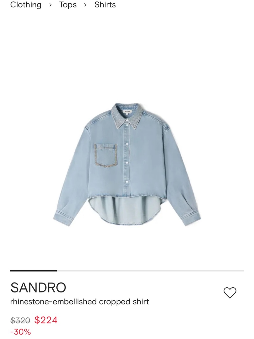 SANDRO
rhinestone-embellished cropped shirt Sz L
